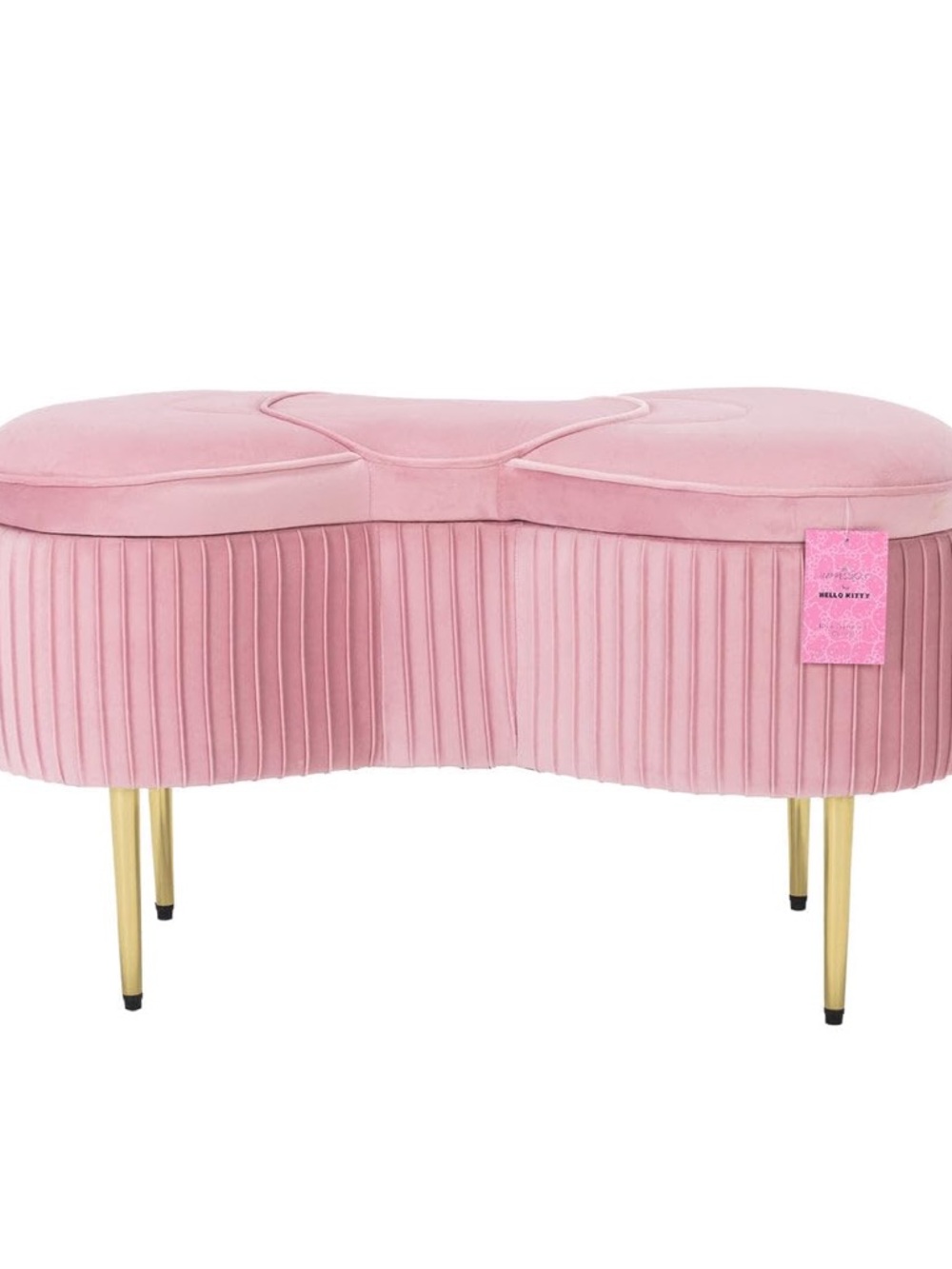 Hello Kitty Pink Velvet Accent Bench with Gold Legs